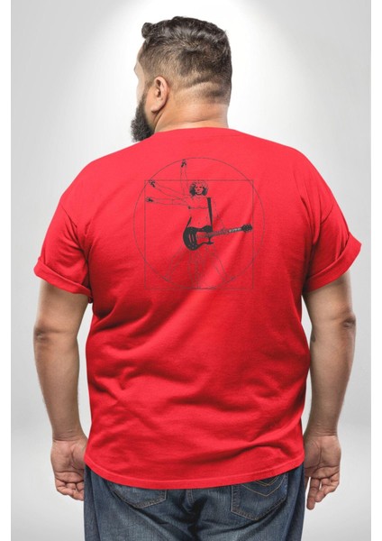 Anatomy Gitar Leonardo Büyük Beden Kırmızı Tişört Kadın Erkek Ünisex Sırt Baskılı