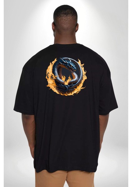 Ejderha Ateşli Top Büyük Beden Siyah Tişört Kadın Erkek Ünisex Sırt Baskılı fırsatları