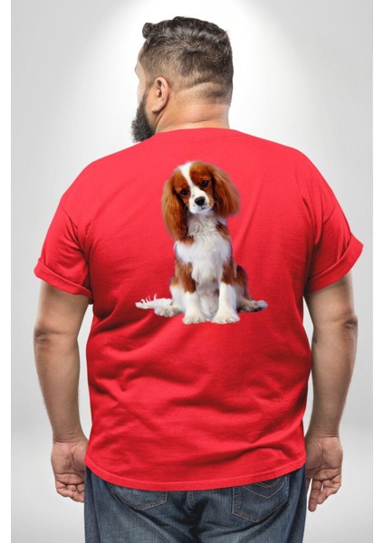 Cavalier King Charles Spaniel Büyük Beden Kırmızı Tişört Kadın Erkek Ünisex Sırt Baskılı