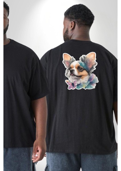 Chihuahua Köpek Büyük Beden Siyah Tişört Kadın Erkek Ünisex Sırt Baskılı fiyatları