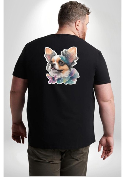 Chihuahua Köpek Büyük Beden Siyah Tişört Kadın Erkek Ünisex Sırt Baskılı fırsatları