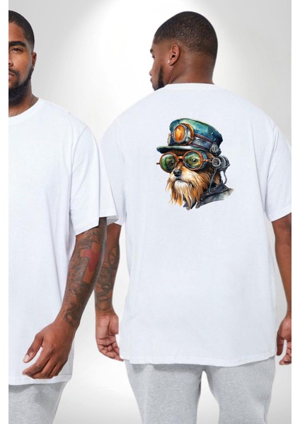 Tren Sürücüsü Gözlüklü Yorkshire Büyük Beden Beyaz Tişört Kadın Erkek Ünisex Sırt Baskılı fiyatları