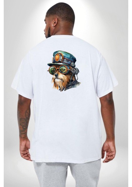 Tren Sürücüsü Gözlüklü Yorkshire Büyük Beden Beyaz Tişört Kadın Erkek Ünisex Sırt Baskılı fırsatları