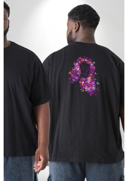 Kelebekler Kanser Günü Ve Kadınlar Günü Büyük Beden Siyah Tişört Kadın Erkek Ünisex Sırt Baskılı fiyatları