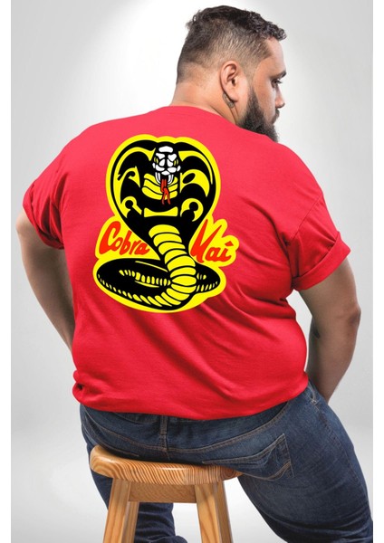 Cobra Kai Karete Çocuk Yılan Logo Dizi Büyük Beden Kırmızı Tişört Kadın Erkek Ünisex Sırt Baskılı