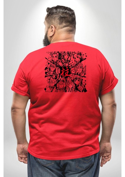 Anime Demon Slayer Hashira Büyük Beden Kırmızı Tişört Kadın Erkek Ünisex Sırt Baskılı