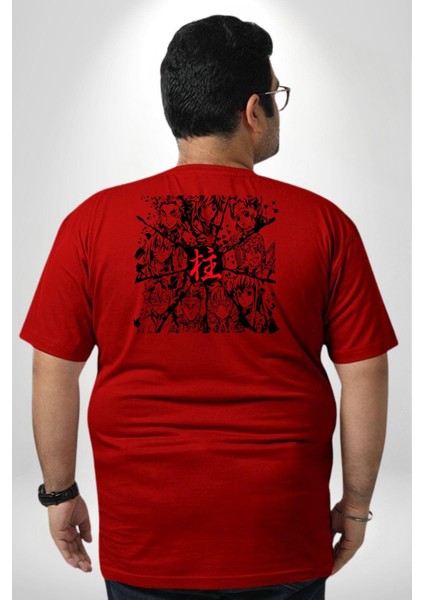 Anime Demon Slayer Hashira Büyük Beden Kırmızı Tişört Kadın Erkek Ünisex Sırt Baskılı fırsatları