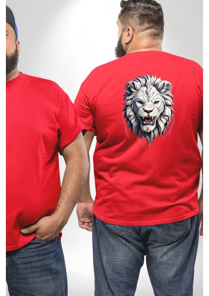 Beyaz Kaplan Kükreme Büyük Beden Kırmızı Tişört Kadın Erkek Ünisex Sırt Baskılı fiyatları