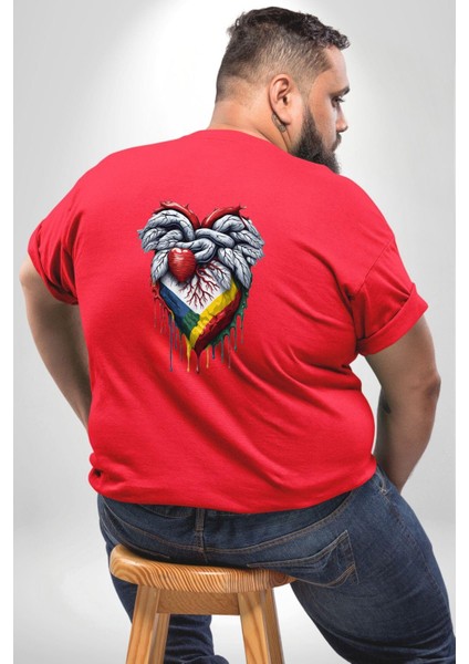 Kalp Damar Renkli Boyalı Büyük Beden Kırmızı Tişört Kadın Erkek Ünisex Sırt Baskılı fırsatları