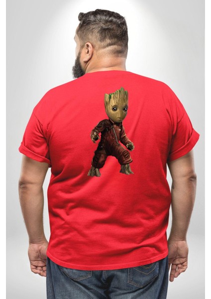 Bebek Groot Guardians Galaxy Büyük Beden Kırmızı Tişört Kadın Erkek Ünisex Sırt Baskılı fırsatları
