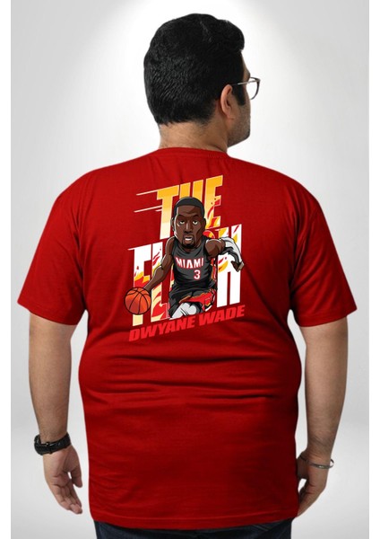 Dwyane Wade Miami Basketbol Büyük Beden Kırmızı Tişört Kadın Erkek Ünisex Sırt Baskılı