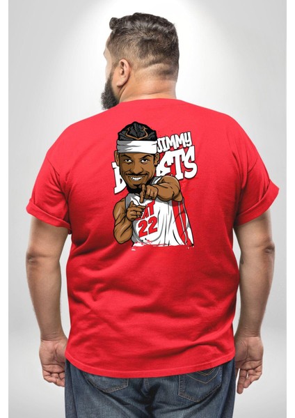 Jimmy Butler Basketbol Büyük Beden Kırmızı Tişört Kadın Erkek Ünisex Sırt Baskılı fırsatları