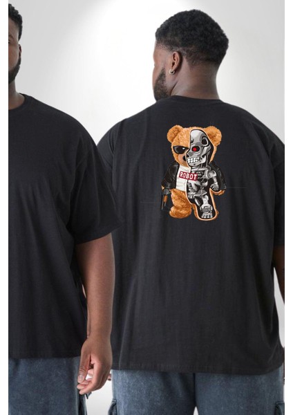 Robot Ayı Güneş Gözlüğü Büyük Beden Siyah Tişört Kadın Erkek Ünisex Sırt Baskılı fiyatları