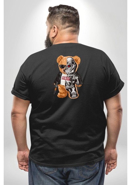 Robot Ayı Güneş Gözlüğü Büyük Beden Siyah Tişört Kadın Erkek Ünisex Sırt Baskılı fırsatları