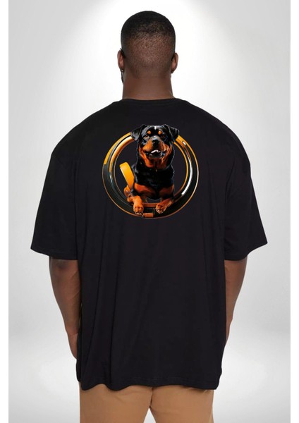 Süper Tasma Rottweiler Eğitim Büyük Beden Siyah Tişört Kadın Erkek Ünisex Sırt Baskılı
