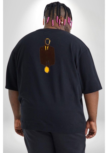 Görünmez Insan Takım Elbise Büyük Beden Siyah Tişört Kadın Erkek Ünisex Sırt Baskılı