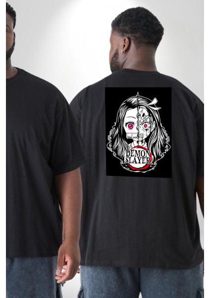 Anime Demon Slayer Büyük Beden Siyah Tişört Kadın Erkek Ünisex Sırt Baskılı fiyatları