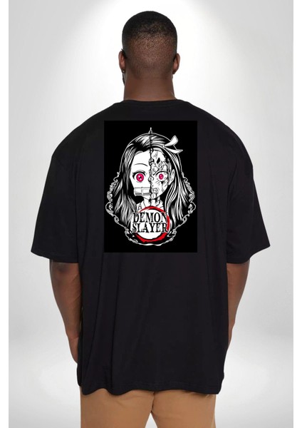 Anime Demon Slayer Büyük Beden Siyah Tişört Kadın Erkek Ünisex Sırt Baskılı fırsatları