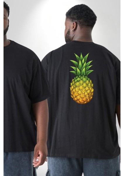 Ananas Meyve Büyük Beden Siyah Tişört Kadın Erkek Ünisex Sırt Baskılı fiyatları