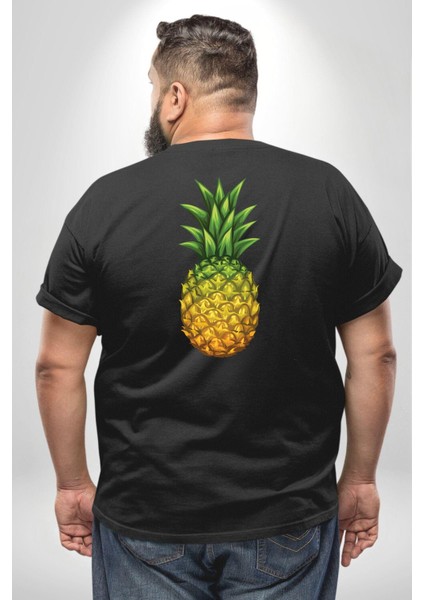 Ananas Meyve Büyük Beden Siyah Tişört Kadın Erkek Ünisex Sırt Baskılı fırsatları