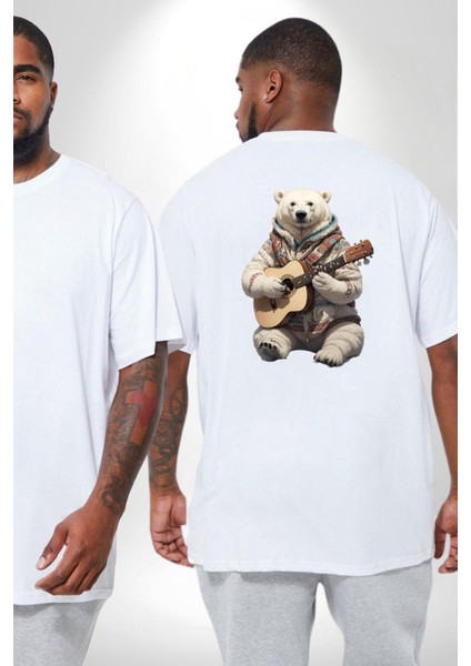 Kutup Ayısı Gitar Polar Çeket Büyük Beden Beyaz Tişört Kadın Erkek Ünisex Sırt Baskılı fiyatları