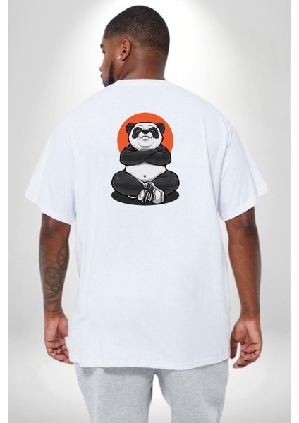 Yoga Panda Büyük Beden Beyaz Tişört Kadın Erkek Ünisex Sırt Baskılı fırsatları