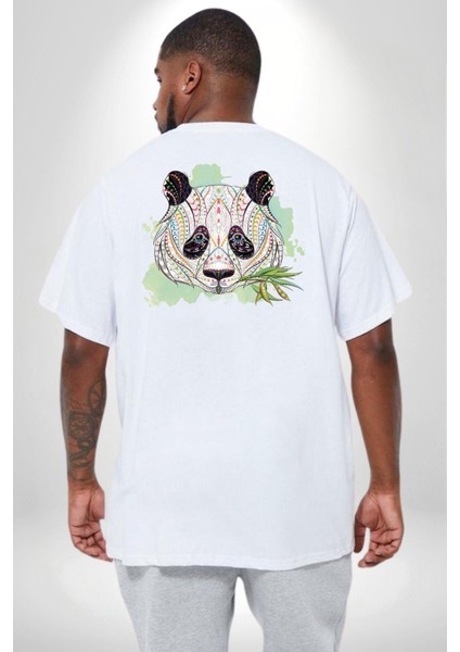 Panda Mandala Büyük Beden Beyaz Tişört Kadın Erkek Ünisex Sırt Baskılı fırsatları