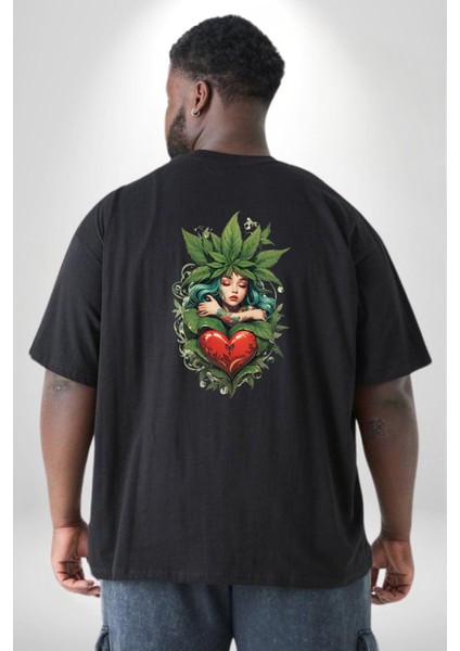 Kalp Parmak Kız Yeşillik Mutluluk Büyük Beden Siyah Tişört Kadın Erkek Ünisex Sırt Baskılı fırsatları