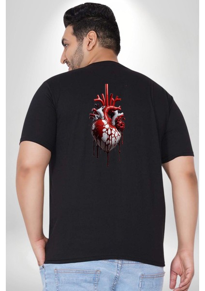 Siyah Beyaz Kalp Toplar Damar Büyük Beden Siyah Tişört Kadın Erkek Ünisex Sırt Baskılı