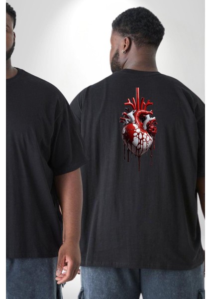 Siyah Beyaz Kalp Toplar Damar Büyük Beden Siyah Tişört Kadın Erkek Ünisex Sırt Baskılı fiyatları