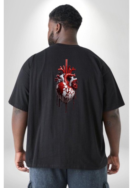 Siyah Beyaz Kalp Toplar Damar Büyük Beden Siyah Tişört Kadın Erkek Ünisex Sırt Baskılı fırsatları