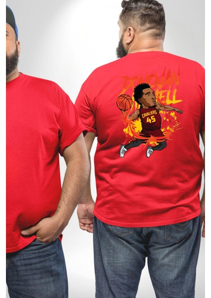 Donovan Mitchell Basketbol Karikatür Büyük Beden Kırmızı Tişört Kadın Erkek Ünisex Sırt Baskılı fiyatları