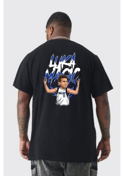 Luka Luka Doncic Basketboll Dallas Büyük Beden Siyah Tişört Kadın Erkek Ünisex Sırt Baskılı