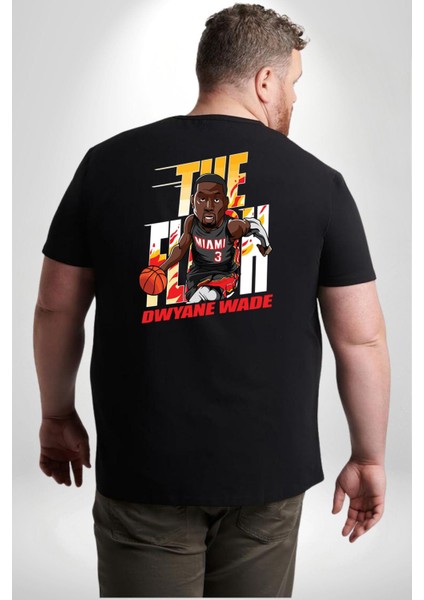 Dwyane Wade Miami Basketbol Büyük Beden Siyah Tişört Kadın Erkek Ünisex Sırt Baskılı