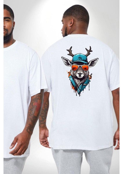 Güneş Gözlüğü Savaşcı Geyik Büyük Beden Beyaz Tişört Kadın Erkek Ünisex Sırt Baskılı fiyatları