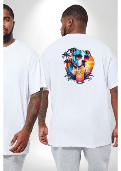 Tatil Köpek Soğuk Kokteyl Içeçek Büyük Beden Beyaz Tişört Kadın Erkek Ünisex Sırt Baskılı fiyatları
