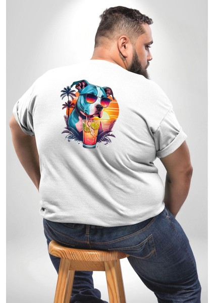 Tatil Köpek Soğuk Kokteyl Içeçek Büyük Beden Beyaz Tişört Kadın Erkek Ünisex Sırt Baskılı fırsatları
