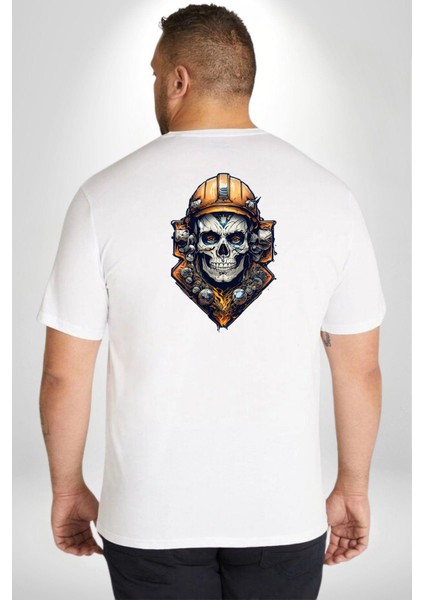 Maden Işcisi Kuru Kafa Büyük Beden Beyaz Tişört Kadın Erkek Ünisex Sırt Baskılı fırsatları