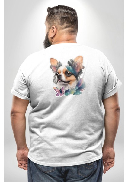 Chihuahua Köpek Büyük Beden Beyaz Tişört Kadın Erkek Ünisex Sırt Baskılı