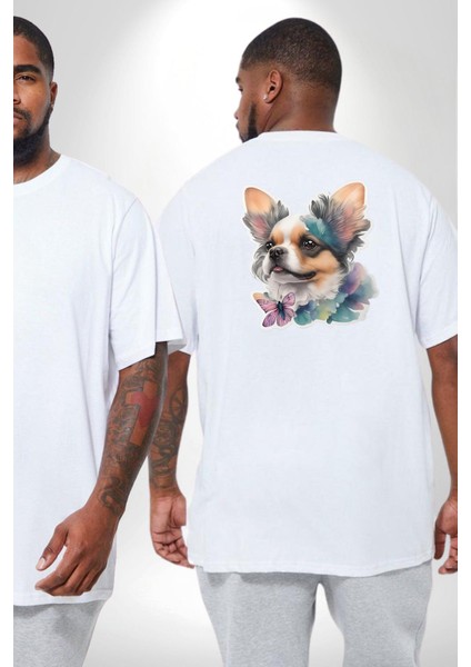 Chihuahua Köpek Büyük Beden Beyaz Tişört Kadın Erkek Ünisex Sırt Baskılı fiyatları
