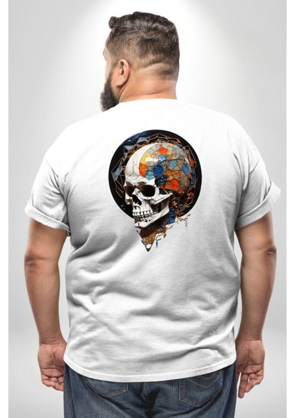 Kuru Kafa Kristal Büyük Beden Beyaz Tişört Kadın Erkek Ünisex Sırt Baskılı