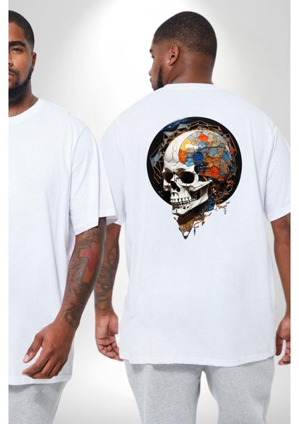 Kuru Kafa Kristal Büyük Beden Beyaz Tişört Kadın Erkek Ünisex Sırt Baskılı fiyatları