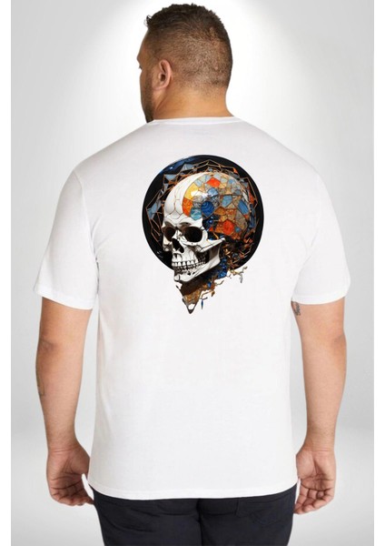 Kuru Kafa Kristal Büyük Beden Beyaz Tişört Kadın Erkek Ünisex Sırt Baskılı fırsatları