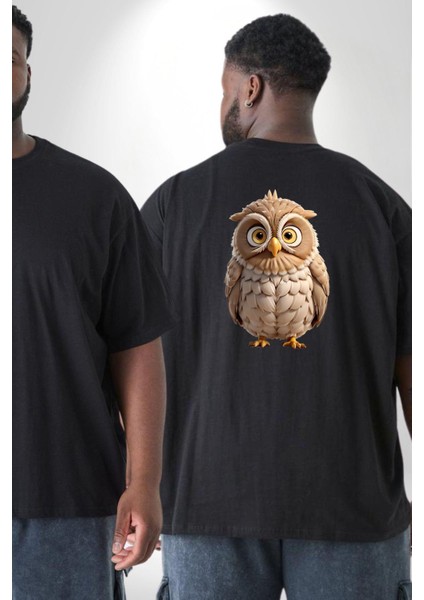 Baykuş Büyük Beden Siyah Tişört Kadın Erkek Ünisex Sırt Baskılı fiyatları