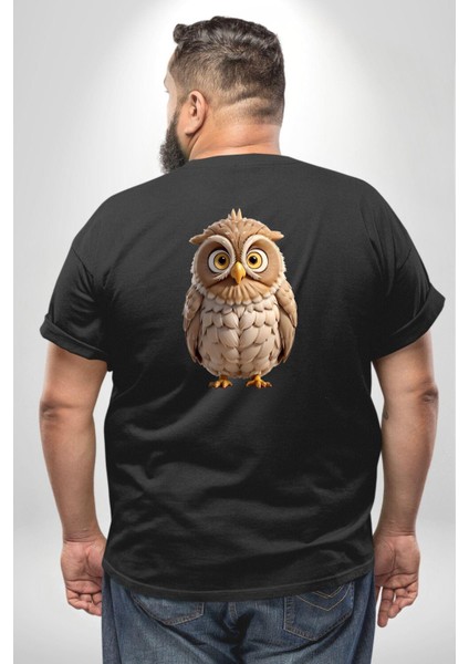 Baykuş Büyük Beden Siyah Tişört Kadın Erkek Ünisex Sırt Baskılı fırsatları