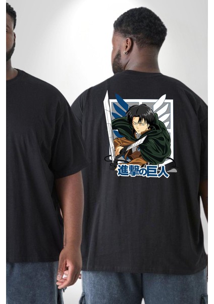 Anime Levi Ackerman Beyaz Ve Siyah Kanatlar Büyük Beden Siyah Tişört Kadın Erkek Ünisex Sırt Baskılı fiyatları