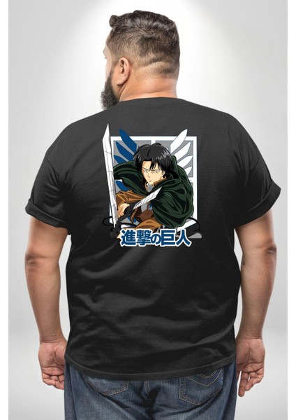 Anime Levi Ackerman Beyaz Ve Siyah Kanatlar Büyük Beden Siyah Tişört Kadın Erkek Ünisex Sırt Baskılı fırsatları