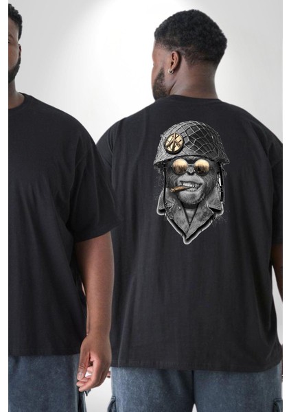 Asker Goril Komutan Büyük Beden Siyah Tişört Kadın Erkek Ünisex Sırt Baskılı fiyatları