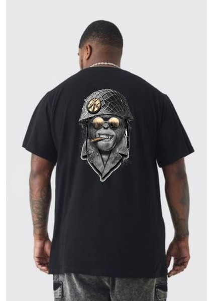 Asker Goril Komutan Büyük Beden Siyah Tişört Kadın Erkek Ünisex Sırt Baskılı fırsatları