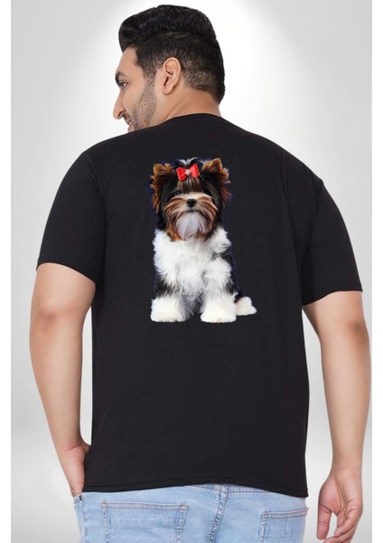 Biewer Yorshire Terrier Büyük Beden Siyah Tişört Kadın Erkek Ünisex Sırt Baskılı